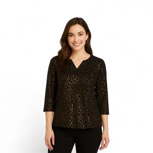 Bon Worth, Women’s Black and Gold Leopard Print Blouse. Lined. NWT.